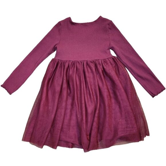 Wonder Nation Girls Long Sleeve Dress Size 5T, Burgundy Color, Sparkly Skirt - Picture 2 of 5